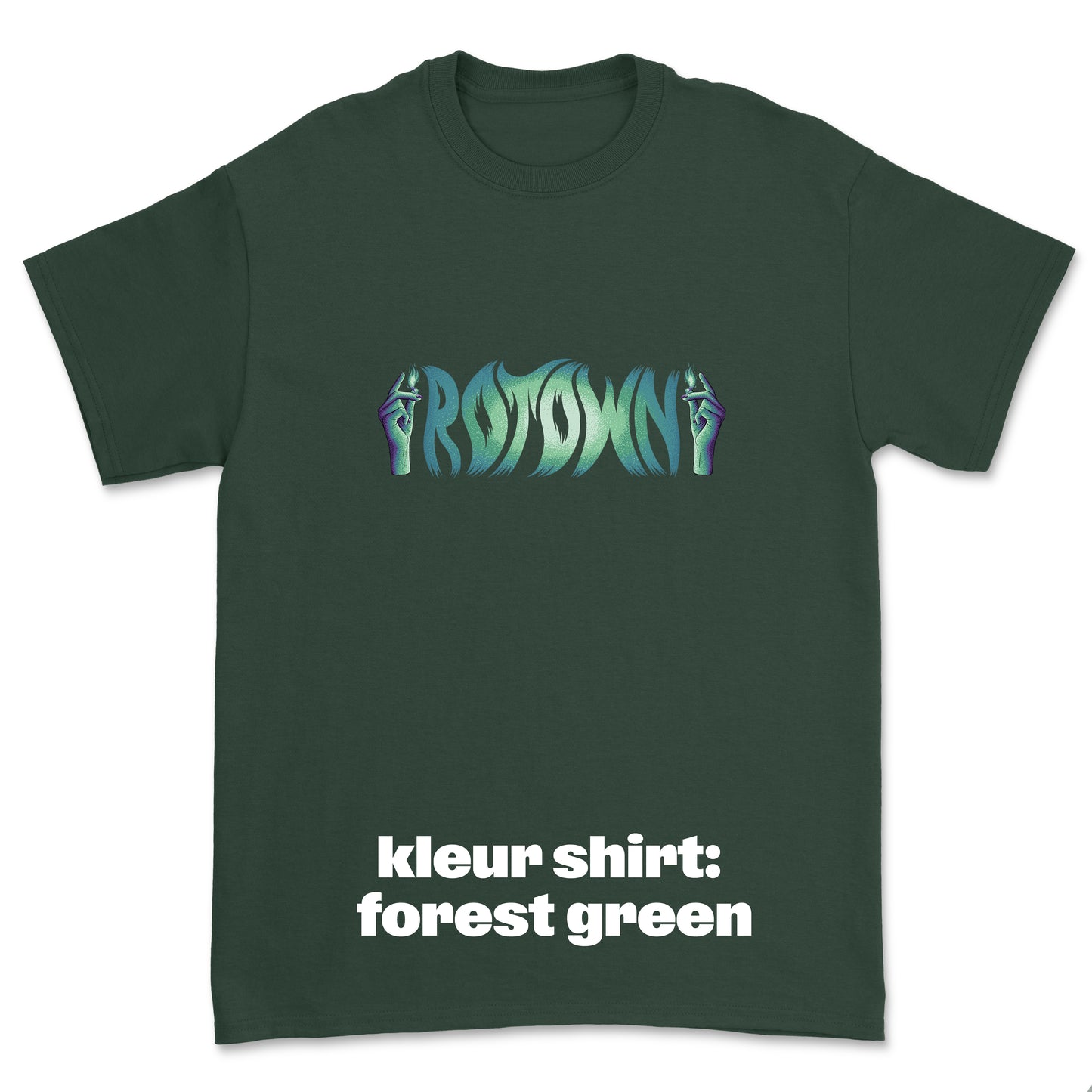 T-shirt 'Rotown Vuur' • Groot groen logo