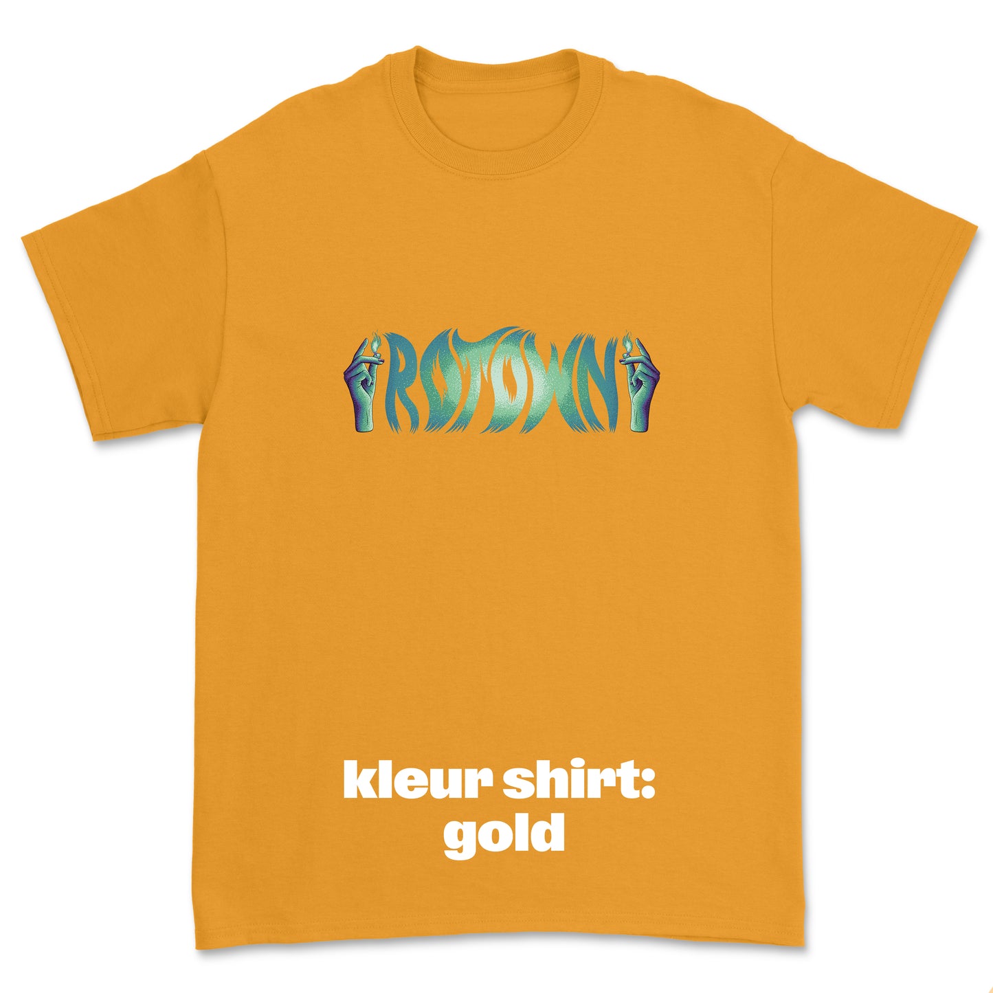 T-shirt 'Rotown Vuur' • Groot groen logo