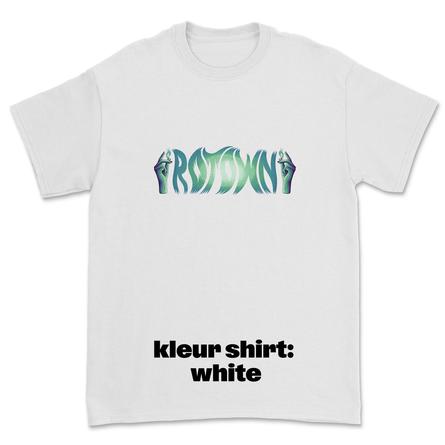 T-shirt 'Rotown Vuur' • Groot groen logo