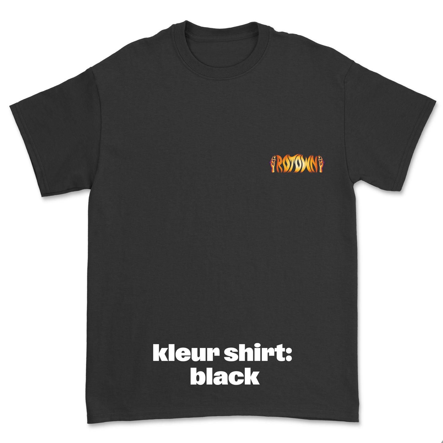 T-shirt 'Rotown Vuur' • klein oranje logo borst