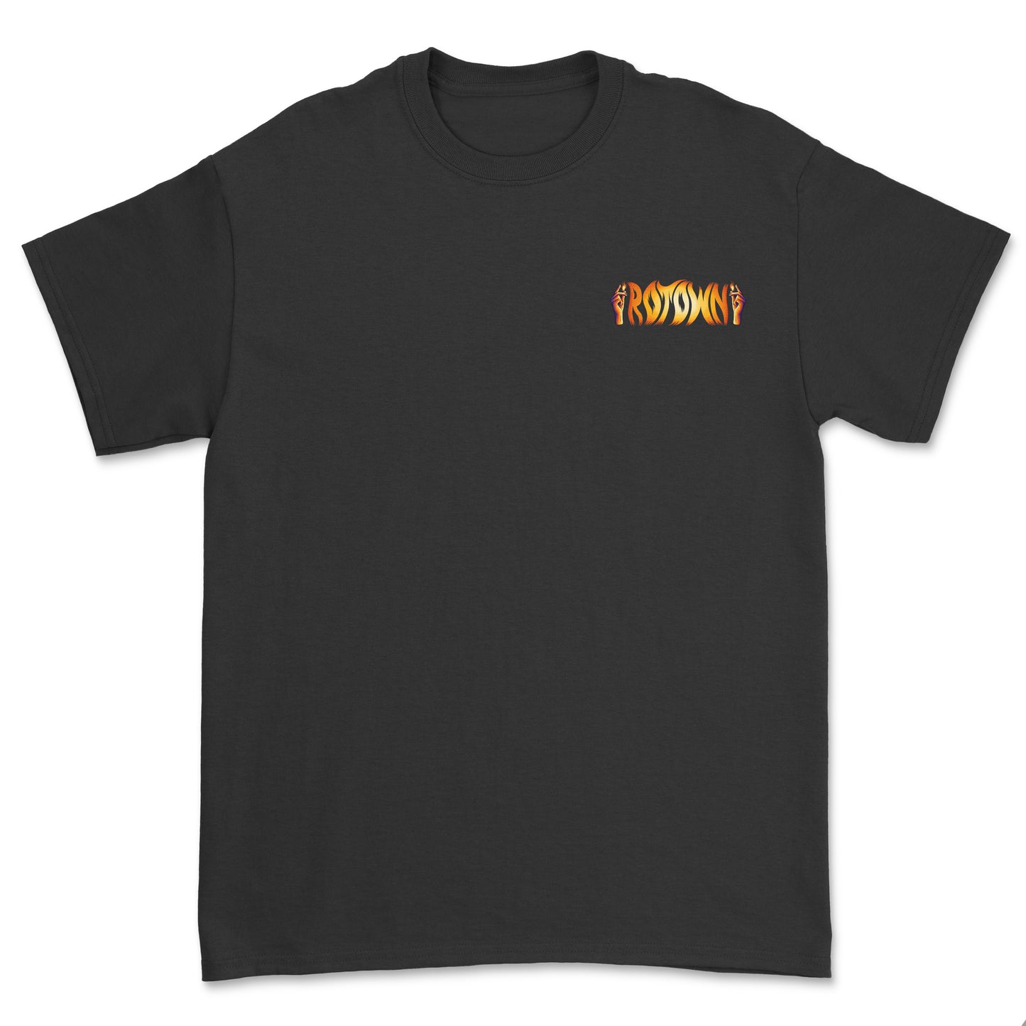 T-shirt 'Rotown Vuur' • klein oranje logo borst