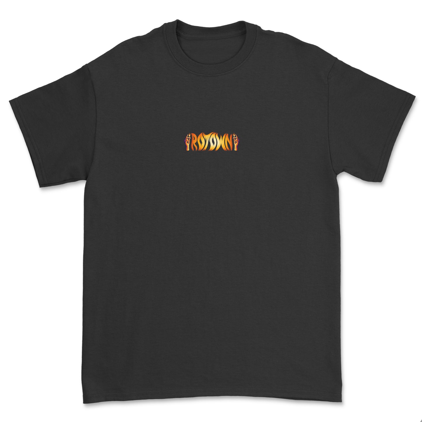 T-shirt 'Rotown Vuur' • klein oranje logo midden