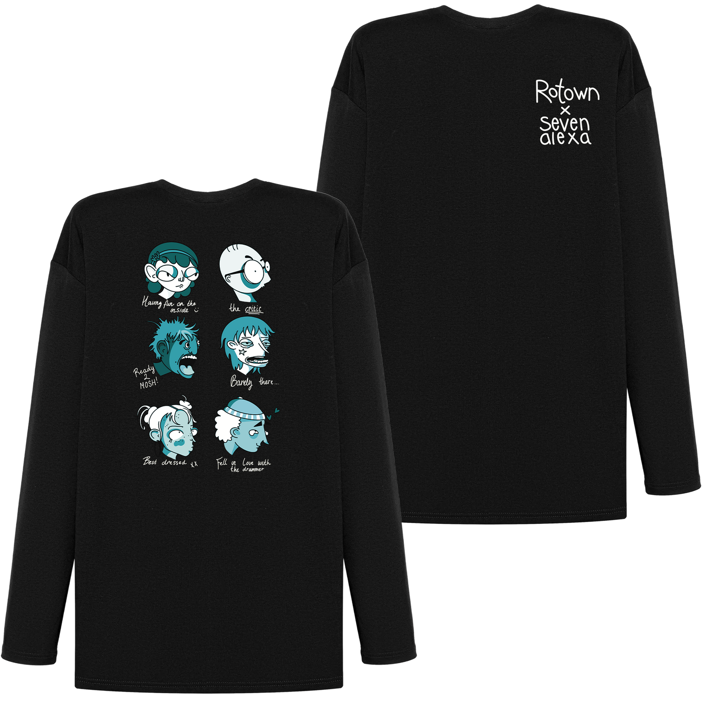 Longsleeve 'Rotown Concertgangers' • Voor- en achterkant • Groen met witte tekst