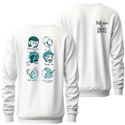 Sweater 'Rotown Concertgangers' • Voor- en achterkant • Groen met zwarte tekst
