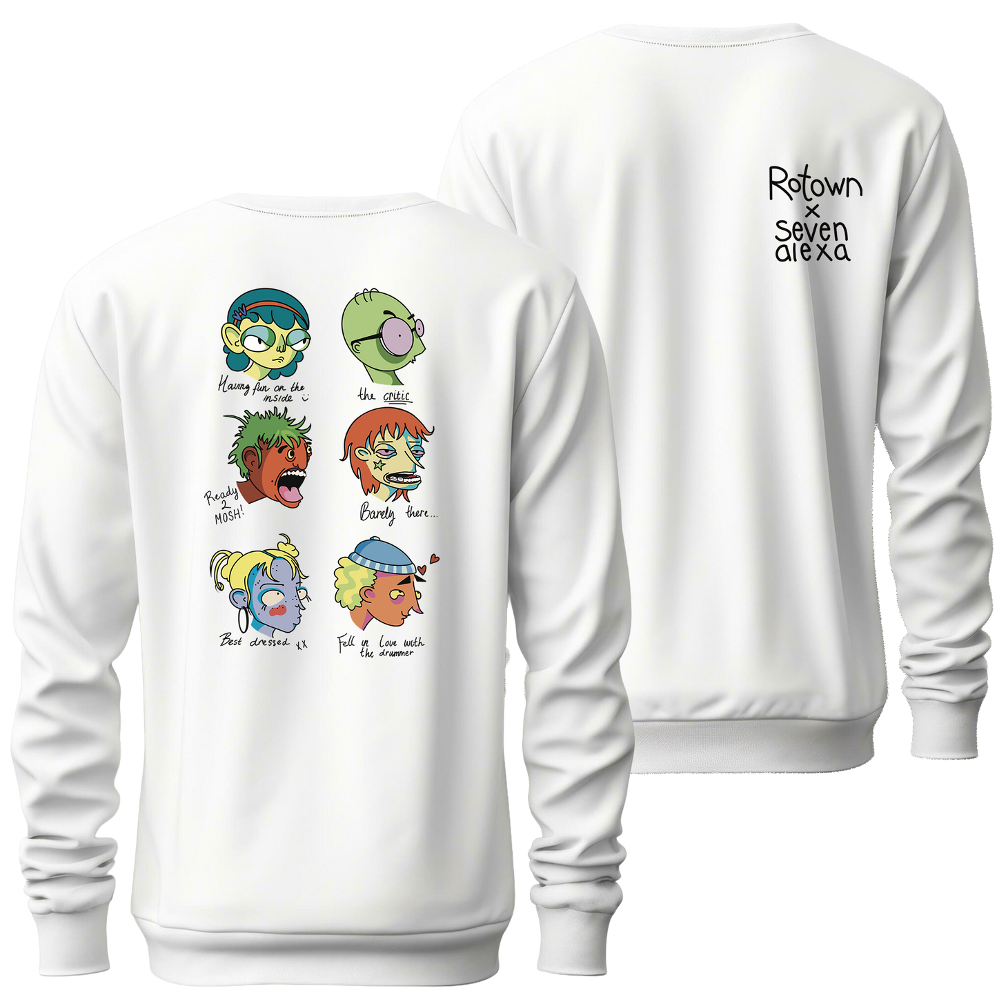 Sweater 'Rotown Concertgangers' • Voor- en achterkant • Kleur met zwarte tekst