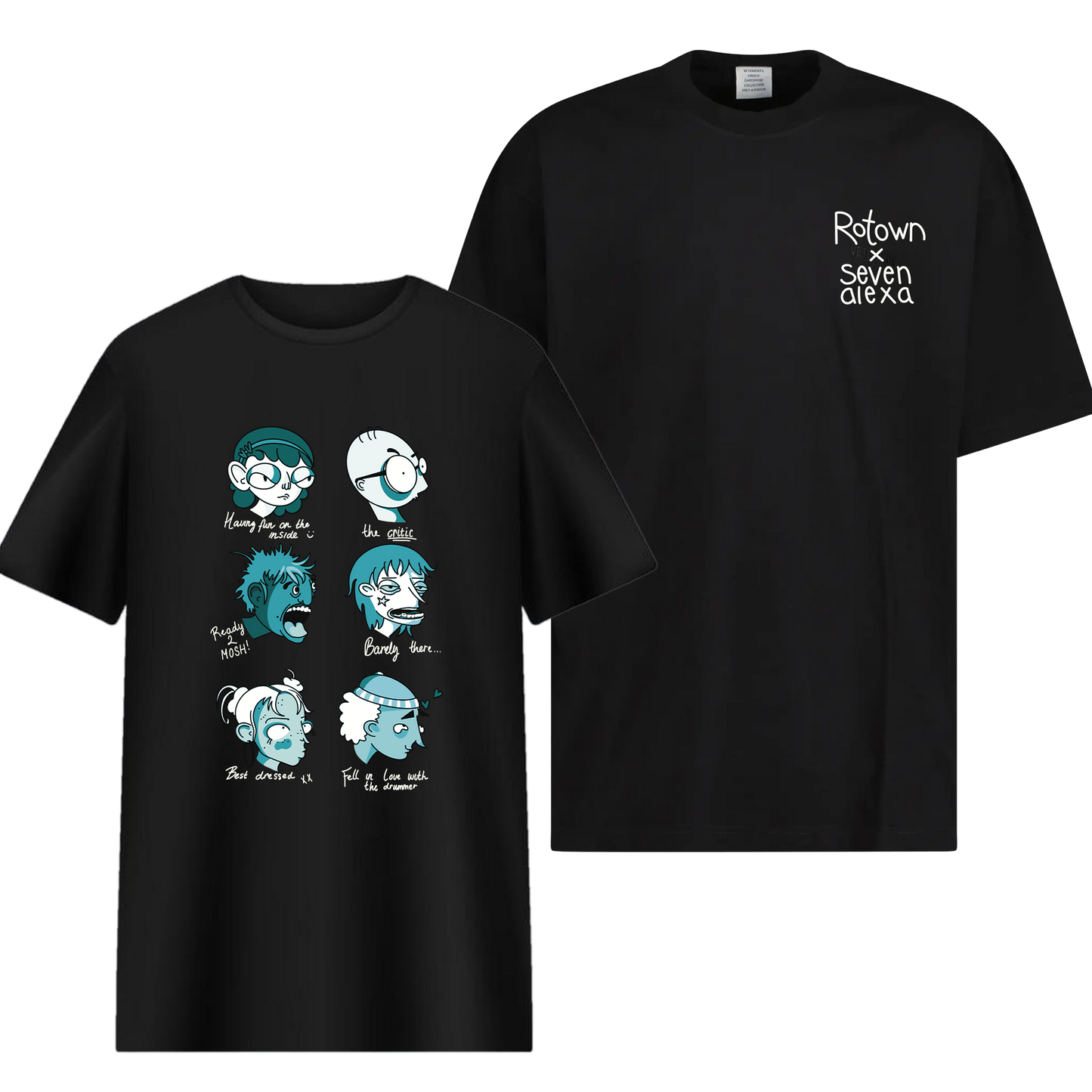 T-shirt 'Rotown Concertgangers' • Voor- en achterkant • Groen met witte tekst