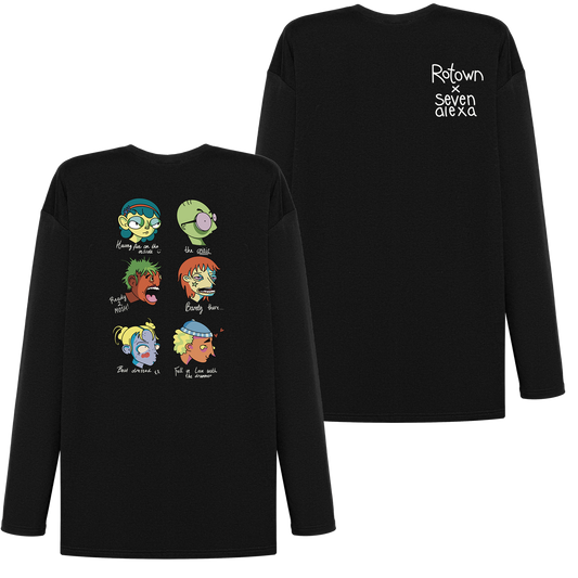 Longsleeve 'Rotown Concertgangers' • Voor- en achterkant • Kleur met witte tekst