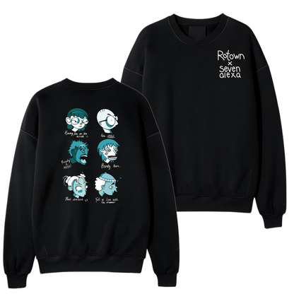 Sweater 'Rotown Concertgangers' • Voor- en achterkant • Groen met witte tekst