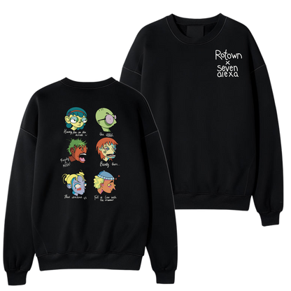 Sweater 'Rotown Concertgangers' • Voor- en achterkant • Kleur met witte tekst