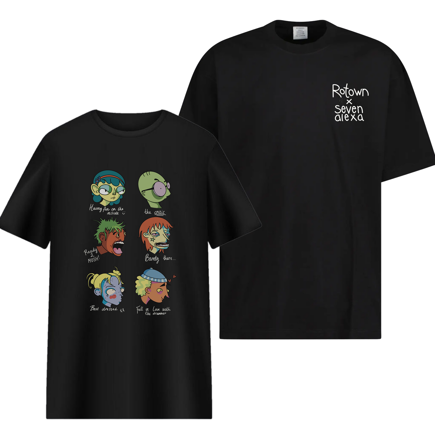T-shirt 'Rotown Concertgangers' • Voor- en achterkant • Kleur met witte tekst